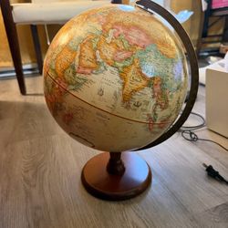 Vintage Style World Globe with Wooden Base