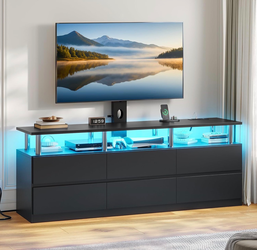 Black LED TV Stand with Mount and Power Outlet