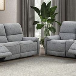 Brand New Super Plush Grey Power Reclining Sofa & Loveseat 