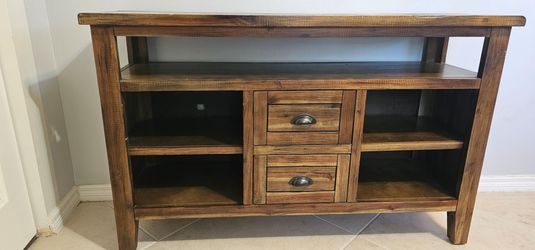 Jofran Artisan's Craft Rustic Farmhouse Distressed Acacia Storage Console/ StandTV.  Pre-owned.