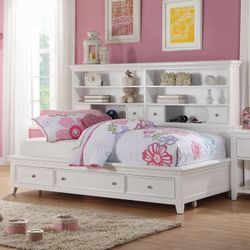FRENCH COUNTRY TWIN SIZE BOOKCASE DAYBED BED FRAME STORAGE WHITE FINISH