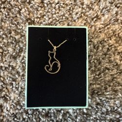 Gold Plated Cat Outline Necklace
