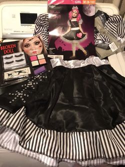 Brand New Girls Size 8/10 broken doll costume and makeup set