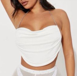 Fashion Nova | Rena Rhinestone Halter Top - White