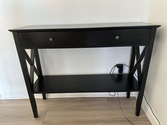 ChooChoo 39" Entryway Table with Drawers and Storage Shelf 11.8"D x 39.4"W x 31.5"H, Console Table, Narrow Wood Accent Sofa Table for Entryway, Front 
