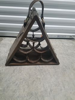 Vintage Wood and Leather Wine Rack