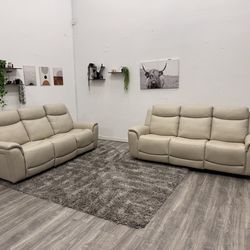 Cream Leather Recliner Set - Free Delivery