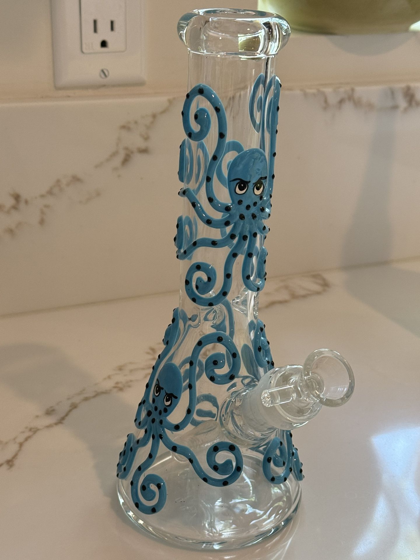 Custom Blue Octopus Glass Art Piece + Free Rick & Morty Bonus Tray