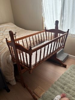 LOW PRICE MOVING- VINTAGE WOOD ROCKING BABY CRIB