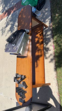 Bambo Mid-Century Modern Wood Console Table with Lower Shelf and Cane Side Panels