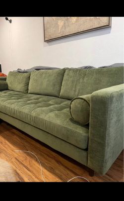Green velvet poly & bark l section couch