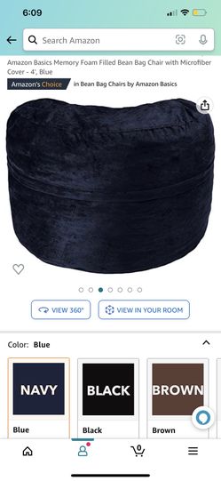 Amazon Basics Memory Foam Filled Bean Bag Chair with Microfiber Cover - 4', Blue