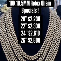 10K 10.5MM Rolex Chain Yellow Gold 