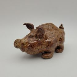 Pig Sculpture Speckled Clay Hand Made Figurine Farm Barn Piggy Piggie Glazed