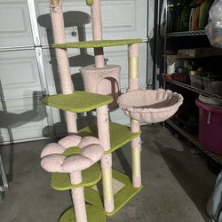 60 Inch pink and green cat tree