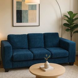 Modern Blue Velvet Sofa. Woodhaven  3 Seater Sofa 84”