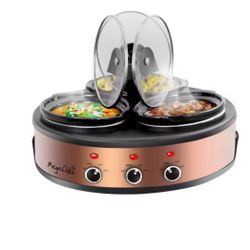 MegaChef Round Triple 1.5 Quart Slow Cooker and Buffet Serve: 3 Crock Pot