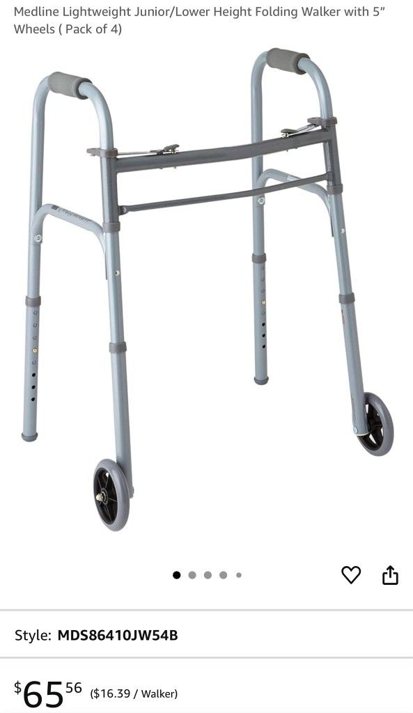 Medline Lightweight /Lower Height Folding Walker with 5"
Wheels ( Pack of 4)