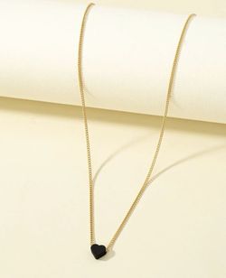 Gold Metal Black Heart Necklace