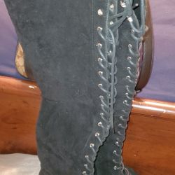 Black Over The Knee Lace Up Boots