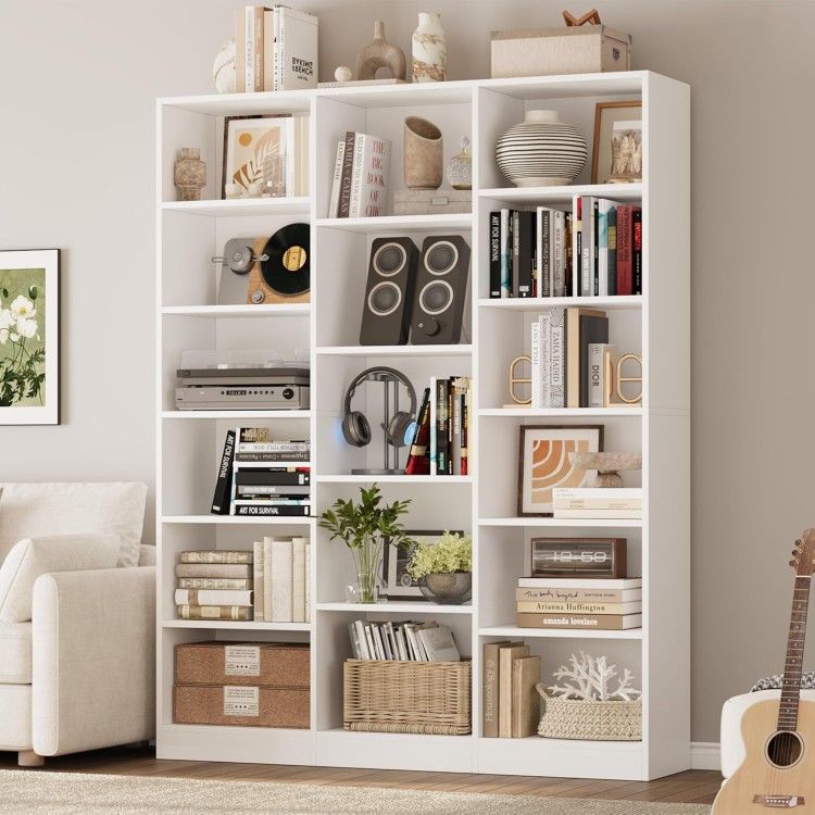 FPB-484CAM
Triple Wide Bookshelf, 6 Tier Large Bookshelf, Bookcase with 17 Open Display Shelves, 74'' Tall Bookcases and Bookshelves White