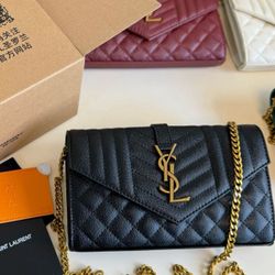 Genuine Monogram Gold Label Logo Grain Embossed Diamond Chain Quilted Leather
