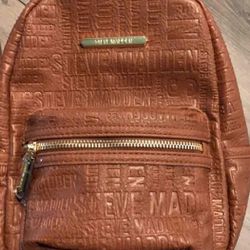 Steve Madden Brown Leather Backpack With 2 Front Pocket And Inside Pockets 