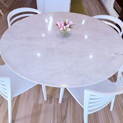 Crate and Barrel Marble Dining Table with matching chairs