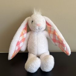 Plushible White Plush Bunny Stuffed Animal Long Floppy Ears Pink Plaid 14 Inch
