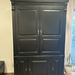 Antique/Rustic Black Wood TV Armoire 