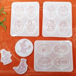 6 Halloween Resin Molds. Witch Resin Mold. Spider Mold. Skull Resin Mold. Halloween Silicone Mold.