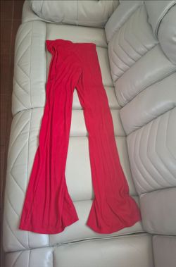 Red Ribbed Flare Pants