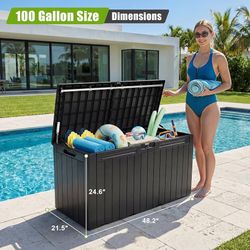 Resin Deck Box 100 Gallon Large Outdoor Storage Box Waterproof Lockable Deck Chest Package Delivery Box for Patio Cushions, Garden Tools, Pool Accesso
