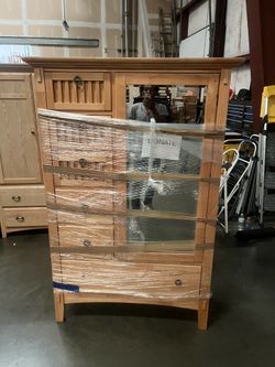 Mission Style Light Wood Armoire with Mirror