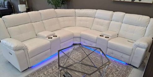 White Power Reclining Sectional W/ LED Lights And USB Chargers⚡️ Same Day Free Delivery