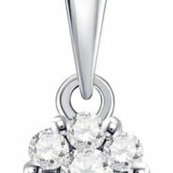 14k White Gold Diamond Cluster Pendant On A 10k White Gold Chain