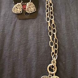 Silver Heart Earrings And Necklace