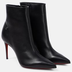 CHRISTIAN LOUBOUTIN SPORTY KATE BOOTY 85 BLACK LEATHER ANKLE BOOT ZIPPER SZ 39