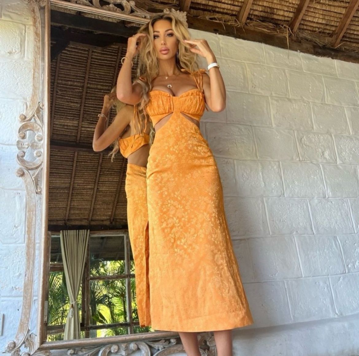 LPA Revolve Robin Midi Dress in Tangerine Dream L