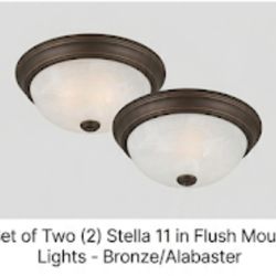 Set of Two Patriot Lighting Stella Flush Mount Lights (Bronze/Alabaster)
​
