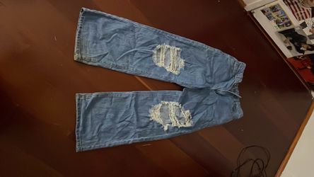 Ripped dark wash baggy jeans