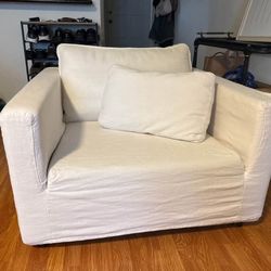 Pair of White Linen Chairs / Couches