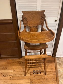 Solid Oak Antique High Chair