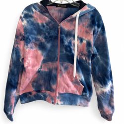 Pink and blue tie-dye zip-up hoodie