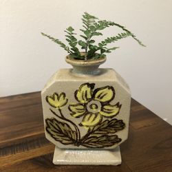 Retro Stoneware Floral Vase