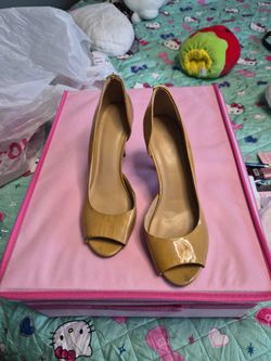 Nude Patent Leather Peep-Toe Heels Mk