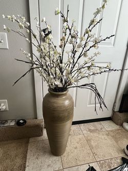 Tall Floor Vase with Faux Blossom Branches