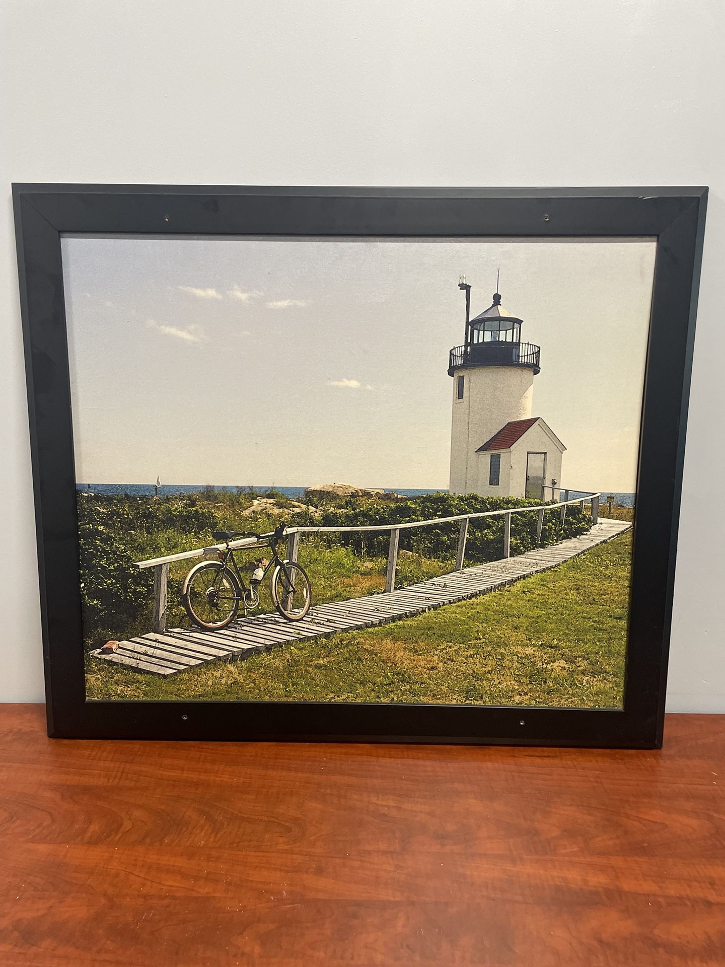Wood Framed Bicycle And Lighthouse Canvas Print