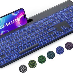 Wireless Keyboard, Dual Mode(Bluetooth, 2.4GHz), Backlit, Phone Holder - Rechargeable Multi-Device Keyboard with Light Up Silent Keys - Slim Full Size