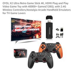 OYDL X2 Ultra Retro Game Stick 4K, HDMI Plug and Play Video Game Toy with 40000+ Games(128G), with 2.4G Wireless Controllers,Nostalgia Arcade Handheld